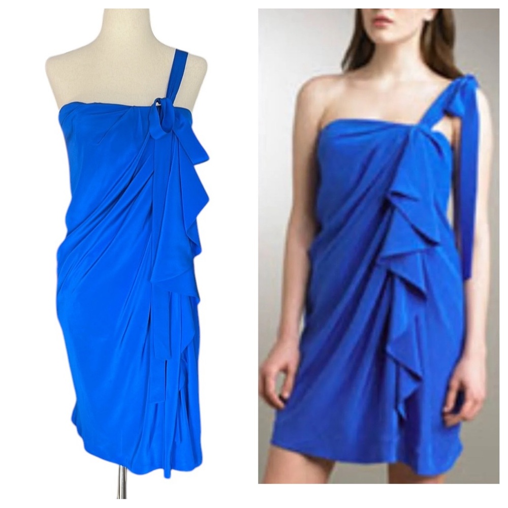 Robert Rodriguez One Shoulder Silk Ruffled Draped Dress